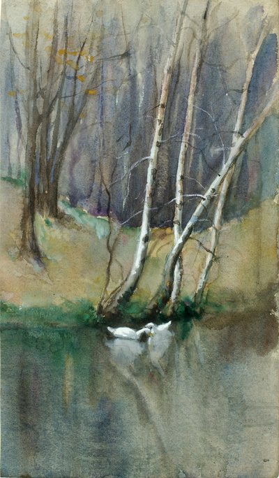 Scène de bois sans titre avec des bouleaux et des canards - Edward Mitchell Bannister