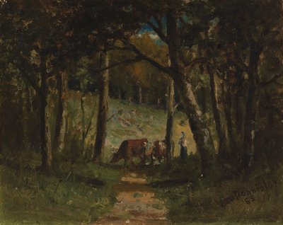 Sans titre vaches sur un chemin en forêt - Edward Mitchell Bannister