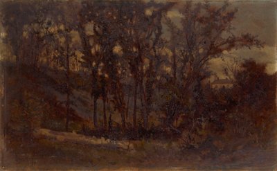 Scène de forêt sans titre, arbre tombé au premier plan et maison en arrière-plan, 1873 - Edward Mitchell Bannister