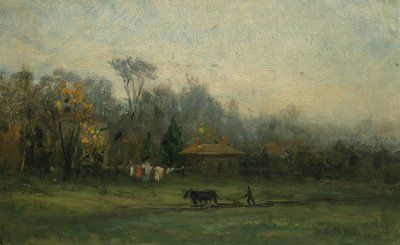 Paysage sans titre avec homme labourant les champs - Edward Mitchell Bannister