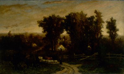 Femme sans titre avec du bétail et des moutons au crépuscule, n.d. - Edward Mitchell Bannister