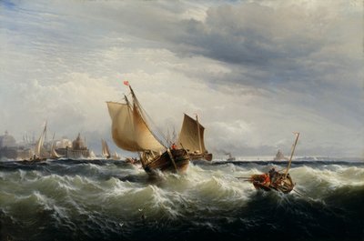 Bateaux de pêche luttant contre le vent, vers 1858 - Edward Moran