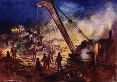 Grue enlevant les débris sur le lieu d