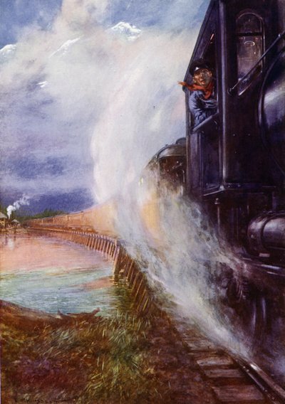 Train longeant la rivière Skeena sur le Grand Trunk Pacific Railway, Canada - Edward Parick Kinsella