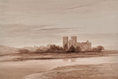 Paysage avec église et rivière ou lac - Edward Pretty