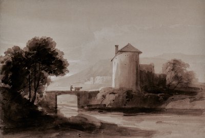 Paysage avec homme et vache sur un pont - Edward Pretty