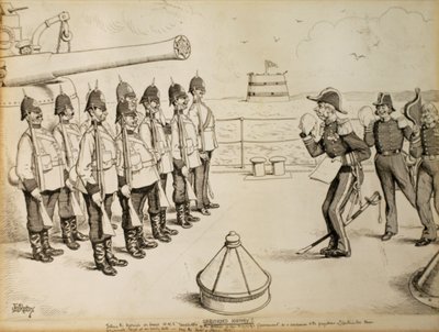 Histoire non enregistrée ! Raconter aux Marines à bord du HMS Taradiddle la détermination du gouvernement de Sa Majesté - comme concession au préjugé des puissances continentales - d