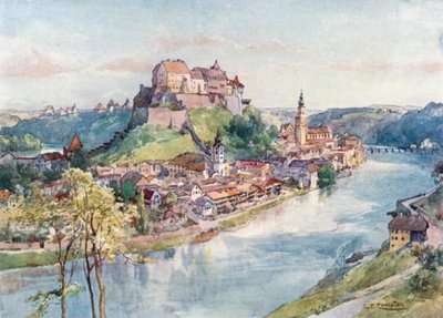 Burghausen sur la Salzach (lithographie couleur) - Edward Theodore Compton