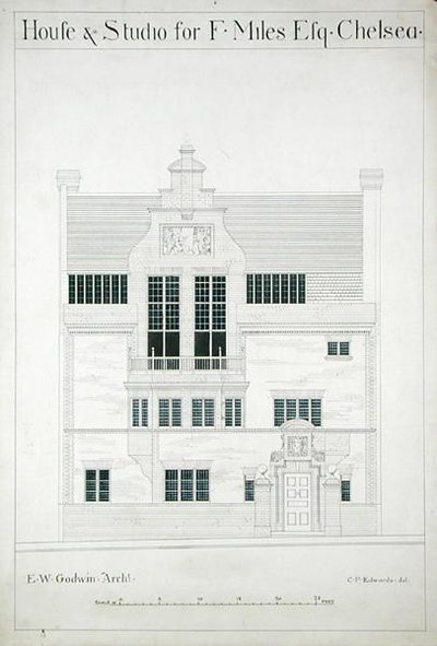 Maison et studio pour F. Miles Esq, Chelsea, gravé par C.P. Edwards - Edward William after Godwin