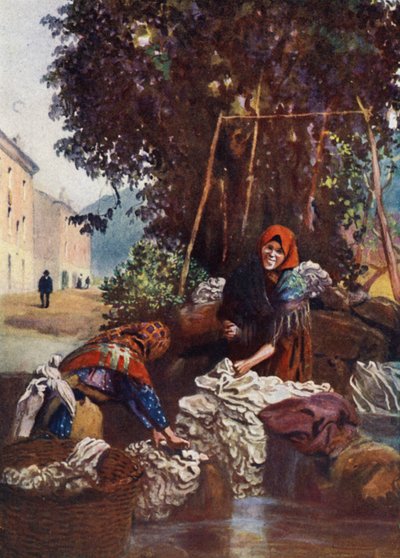 Corse : Femme lavant du linge - Edwin Arthur Norbury