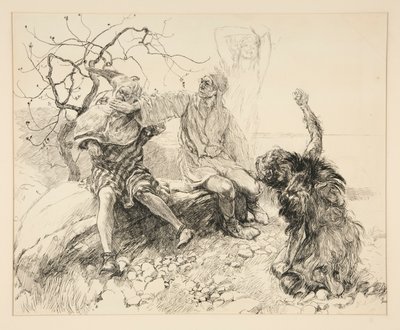 Caliban, Stephano et Trinculo (Ariel invisible), illustration pour Acte II, Scène ii, La Tempête - Edwin Austin Abbey