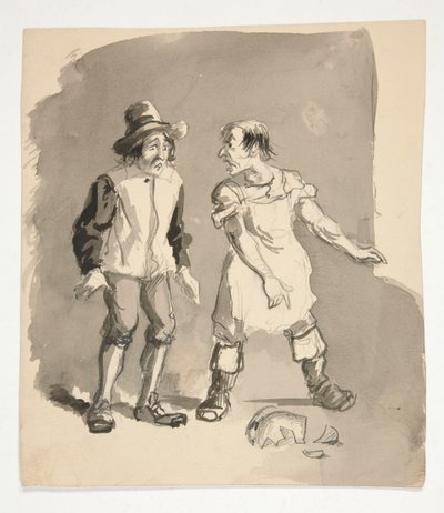 Caricature de deux hommes et un pot cassé - Edwin Austin Abbey