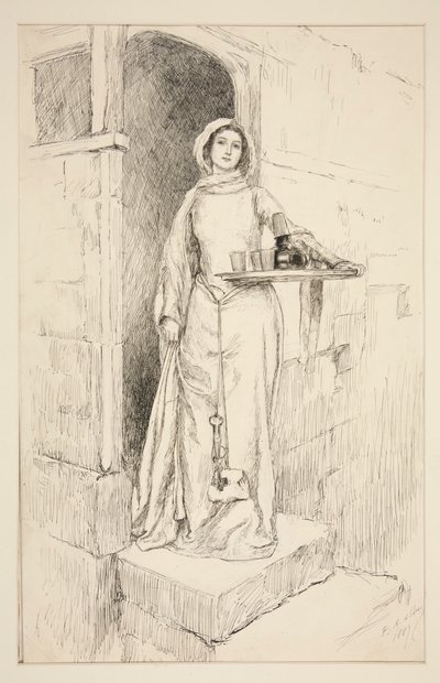 Entrez Maîtresse Anne Page avec du vin - Acte I, Scène I, Les Joyeuses Commères de Windsor - Edwin Austin Abbey