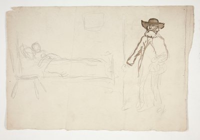 Figure au lit, homme entrant dans la chambre - illustration non identifiée - Edwin Austin Abbey
