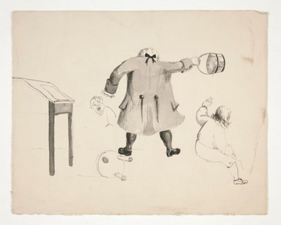 Homme balançant un seau vers deux garçons (recto); Deux hommes derrière un mur (verso) - Edwin Austin Abbey