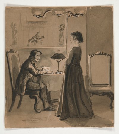 Homme et femme dans un intérieur - illustration non identifiée - Edwin Austin Abbey