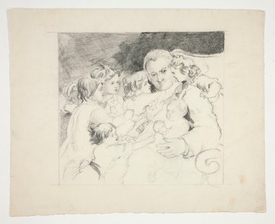 Homme avec des enfants autour de lui - illustration non identifiée - Edwin Austin Abbey