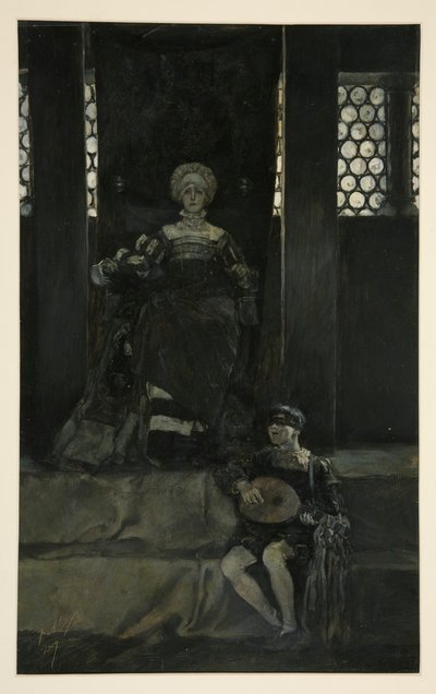 Mariana et garçon chantant - Acte III, Scène I, Mesure pour Mesure - Edwin Austin Abbey