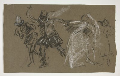 Petruchio tirant Katharina, de La Mégère apprivoisée (recto); Croquis de figure assise (verso) - Edwin Austin Abbey