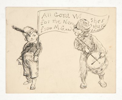 Esquisse pour une carte de vœux : Tous nos meilleurs vœux pour la nouvelle année de M.G. et E.A. Abbey - Edwin Austin Abbey