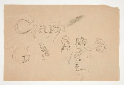 Études de têtes et de figures des deux côtés de la page - Edwin Austin Abbey