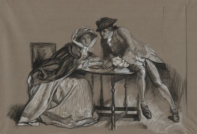 Étude. Dame et gentilhomme en conversation à travers une table - Edwin Austin Abbey