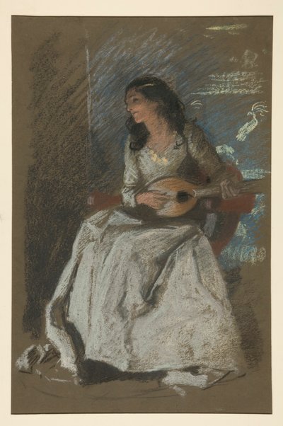 Étude de dame jouant du mandolin - Edwin Austin Abbey