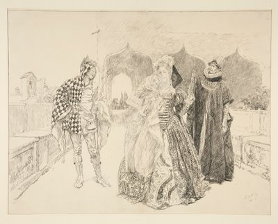 Le Clown et Malvolio, illustration pour Acte I, Scène v, La Nuit des rois - Edwin Austin Abbey