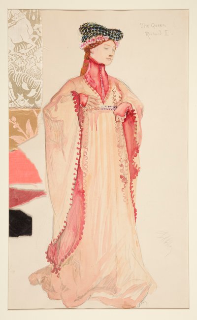 La Reine (en rose), croquis de costume pour Henry Irving - Edwin Austin Abbey
