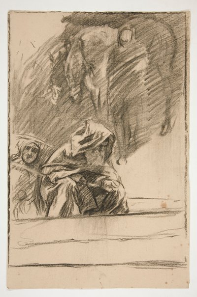 Trois figures et chevaux : étude pour - Edwin Austin Abbey