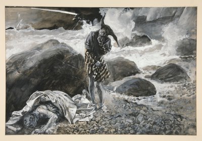 Trinculo et Caliban, illustration pour Acte II, Scène ii, La Tempête - Edwin Austin Abbey
