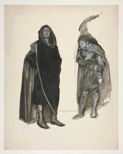 Deux hommes en manteau, croquis pour une pièce de Shakespeare non identifiée - Edwin Austin Abbey