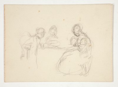 Illustration non identifiée - Étude de figures à une table. Homme assis au verso. - Edwin Austin Abbey
