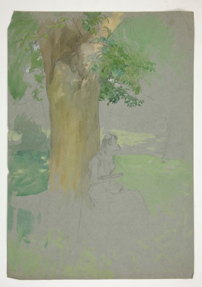 Femme assise sous un arbre, lisant - Edwin Austin Abbey