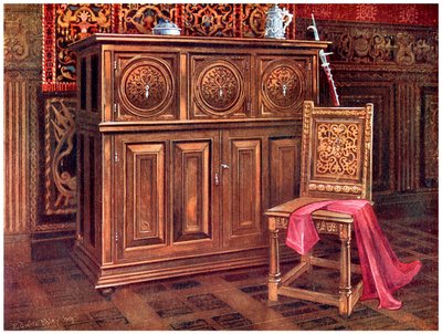 Cabinet en chêne et chaise en noyer, 1910 - Edwin Foley