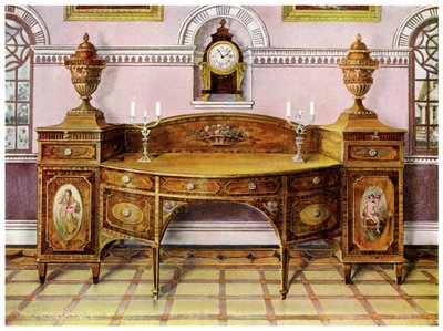 Buffet en satinwood peint et incrusté et horloge en acajou, 1911-1912 - Edwin Foley