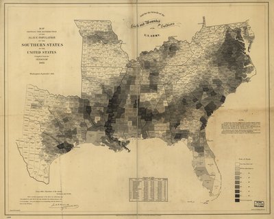 Carte montrant la distribution de la population esclave des États du sud des États-Unis, compilée à partir du recensement de 1860 - Edwin Hergesheimer