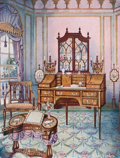 Cylindre en acajou incrusté et bibliothèque. Table de dessin et d
