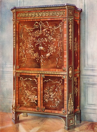 Secrétaire droit en bois de sycomore, tulipier, bois de roi, houx et autres bois--naturels et teintés, avec montures en bronze doré - Edwin John Foley
