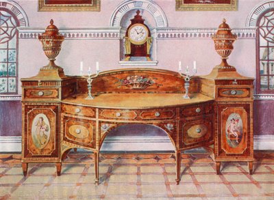 Buffet en bois de satin peint et incrusté. Horloge en acajou - Edwin John Foley