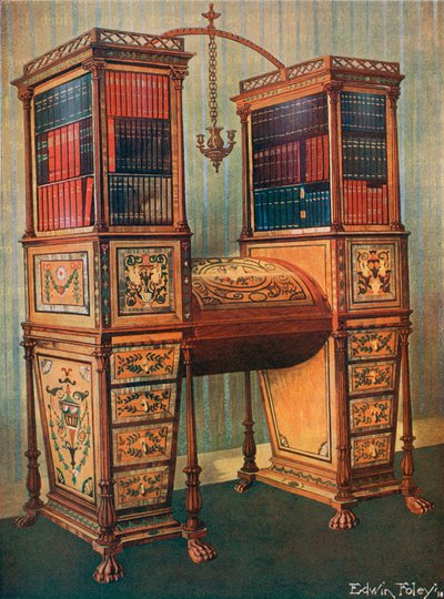 Le secrétaire double incrusté des sœurs et cabinet de bibliothèque--Sheraton, vers 1800 - Edwin John Foley