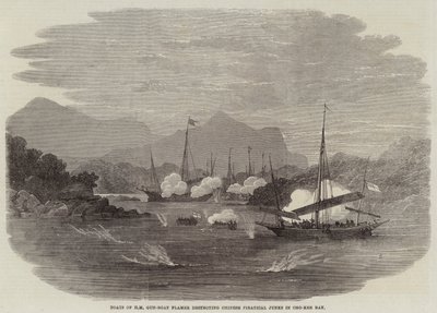 Bateaux du HM Gun-Boat Flamer détruisant des jonques pirates chinoises dans la baie de Cho-Kee - Edwin Weedon