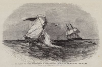 Le Brig Nautilus de Sa Majesté, Commandant W T Rivers, envoyant un bateau pour sauver l