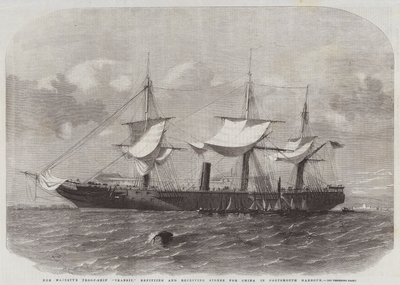 Le navire de troupe de Sa Majesté Transit, réaménagement et réception de fournitures pour la Chine dans le port de Portsmouth - Edwin Weedon