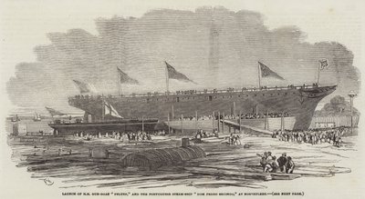 Lancement du canonnière HM Pelter et du navire à vapeur portugais Dom Pedro Secondo, à Northfleet - Edwin Weedon