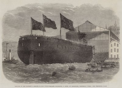 Lancement de la frégate blindée à vis de Sa Majesté Caledonia, 31 canons, à Woolwich, la semaine dernière - Edwin Weedon