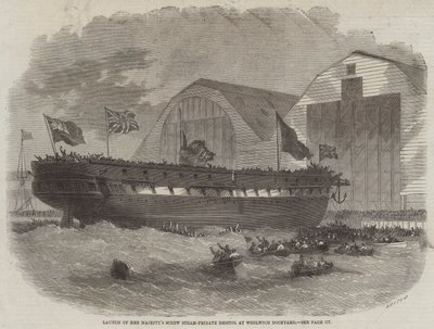 Lancement de la frégate à vapeur à vis de Sa Majesté Bristol au chantier naval de Woolwich - Edwin Weedon