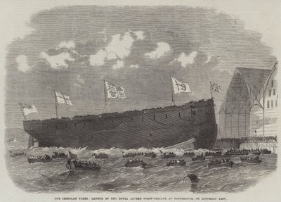 Notre flotte cuirassée, lancement de la frégate à vis Royal Alfred à Portsmouth, samedi dernier - Edwin Weedon