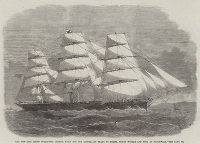 Le nouveau navire à vapeur à vis en fer Londres, construit pour le commerce australien par Messers Money Wigram and Sons, à Blackwall - Edwin Weedon