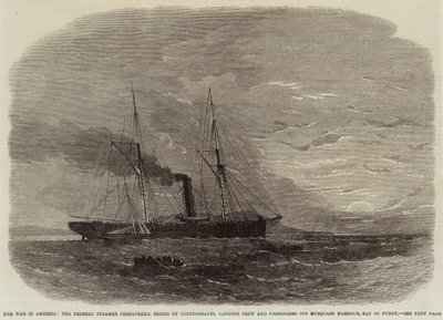 La guerre en Amérique, le vapeur fédéral Chesapeake, saisi par les confédérés, débarquant l